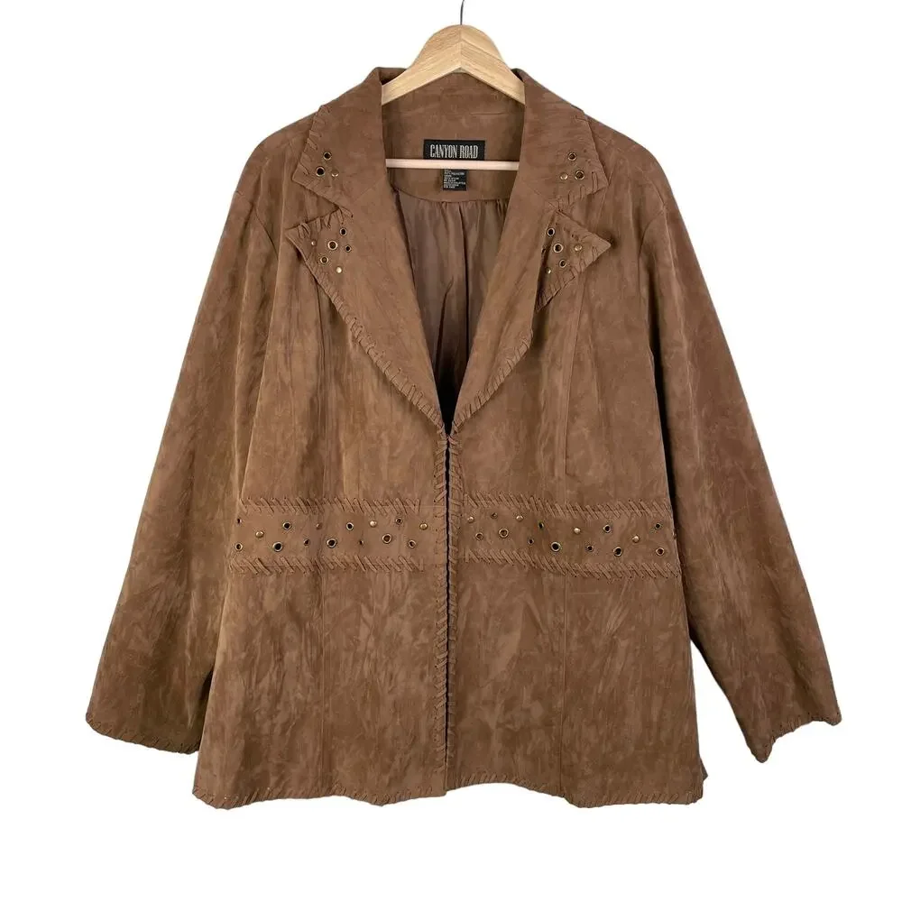 90s Vintage Canyon Road Western Vegan Suede Leather Embellished Jacket Size 22